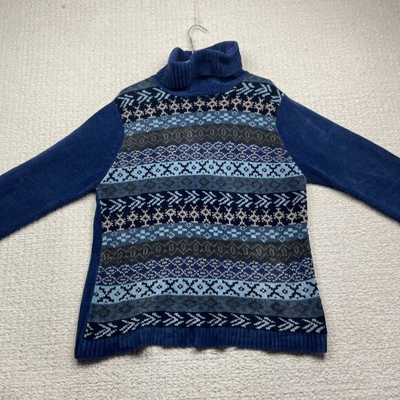 VTG Daniel Laurent Blue Fair isle Mock Neck Sweater Nordic Women L Scandinavian - Picture 6 of 13